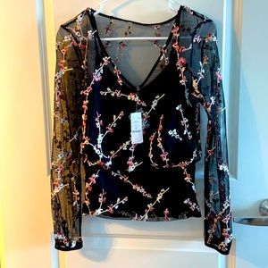 WHBM embroidered floral sheer top w/attach cami